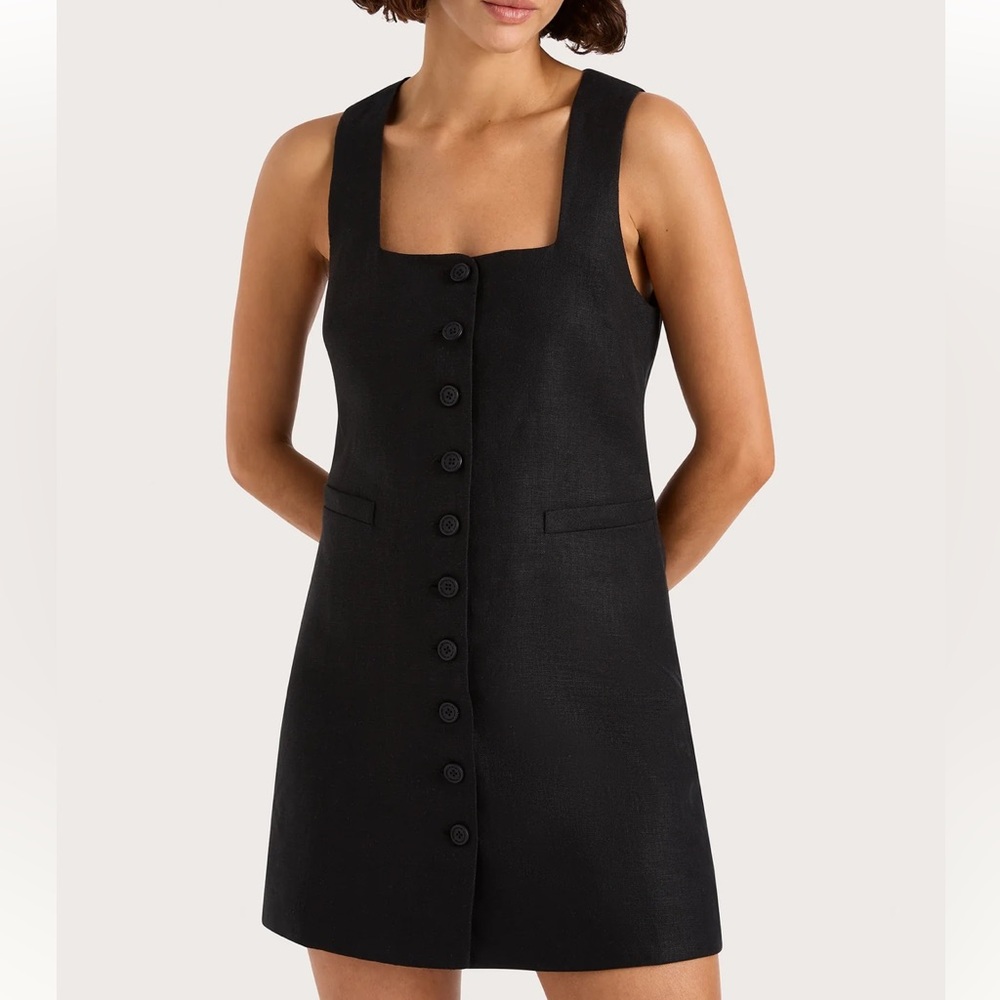 Faithfull the Brand Black Button-Front Mini Dress